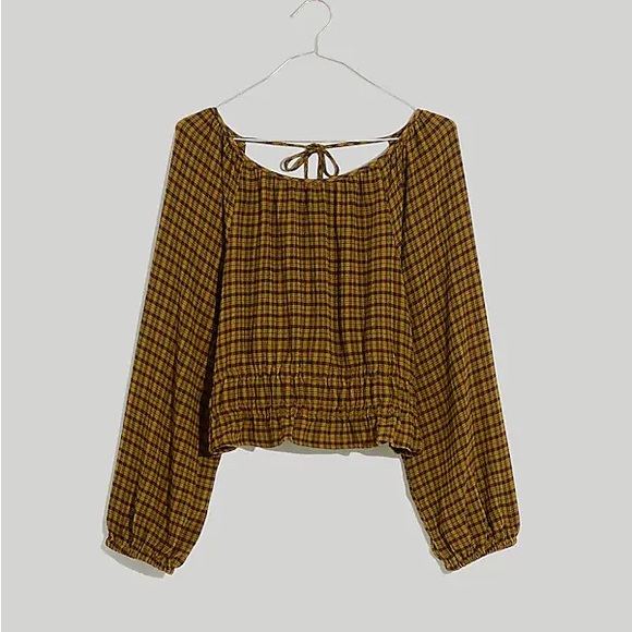 Madewell gingham top Tie-Back Cutout long sleeve in Plaid Spiced Olive xxs - Picture 8 of 11